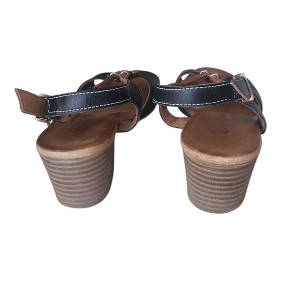 La Pinta Black Brown Leather Sandals Size 38 (US 7.5–8) Slingback Heels - Picture 4 of 9